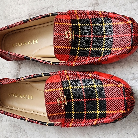 Coach Women's Red and Black Plaid Loafers - Picture 1 of 12